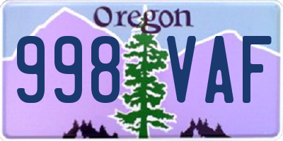 OR license plate 998VAF