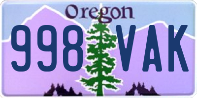 OR license plate 998VAK
