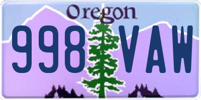 OR license plate 998VAW