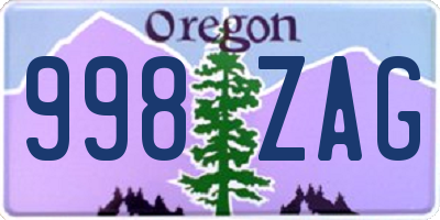 OR license plate 998ZAG