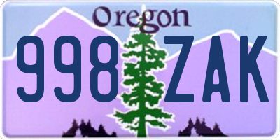 OR license plate 998ZAK