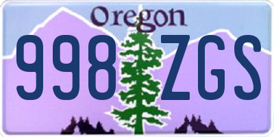 OR license plate 998ZGS