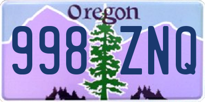 OR license plate 998ZNQ
