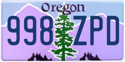 OR license plate 998ZPD