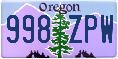 OR license plate 998ZPW