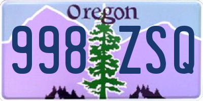 OR license plate 998ZSQ