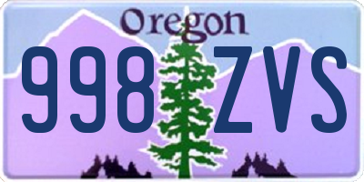 OR license plate 998ZVS