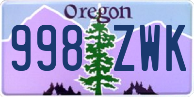 OR license plate 998ZWK