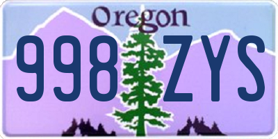 OR license plate 998ZYS