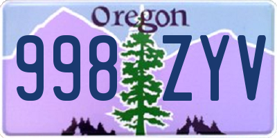 OR license plate 998ZYV