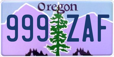 OR license plate 999ZAF