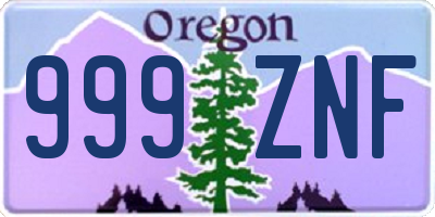 OR license plate 999ZNF