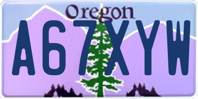 OR license plate A67XYW