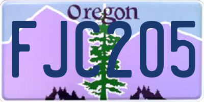 OR license plate FJC205