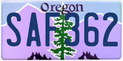 OR license plate SAF362