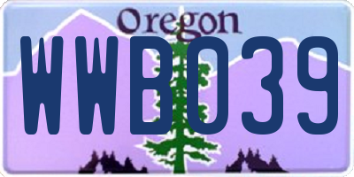 OR license plate WWB039