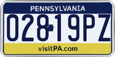 PA license plate 02819PZ