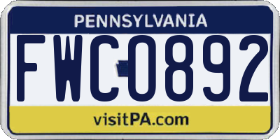 PA license plate FWCO892