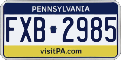 PA license plate FXB2985