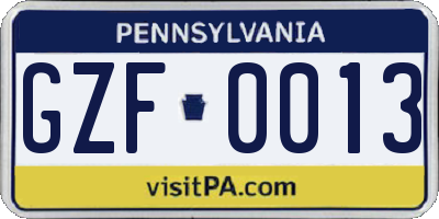 PA license plate GZF0013