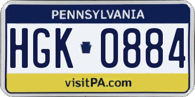 PA license plate HGK0884