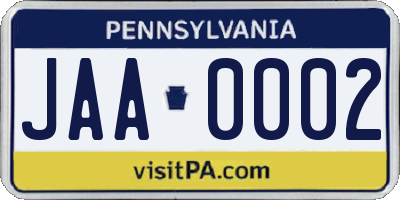 PA license plate JAA0002