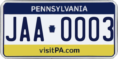 PA license plate JAA0003