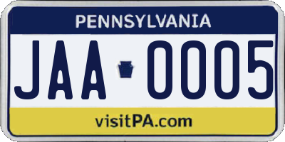 PA license plate JAA0005
