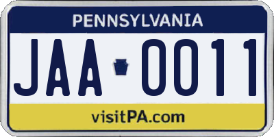 PA license plate JAA0011