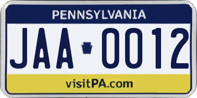 PA license plate JAA0012