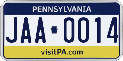 PA license plate JAA0014