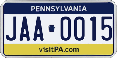 PA license plate JAA0015