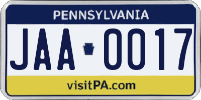 PA license plate JAA0017