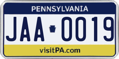 PA license plate JAA0019