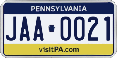 PA license plate JAA0021