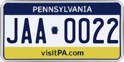 PA license plate JAA0022