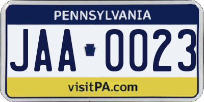 PA license plate JAA0023