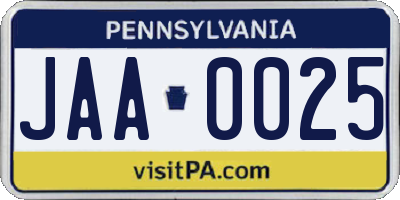 PA license plate JAA0025