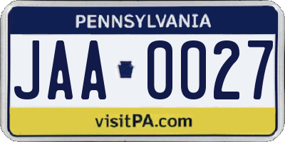 PA license plate JAA0027