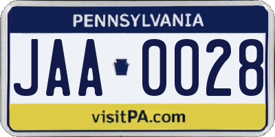 PA license plate JAA0028