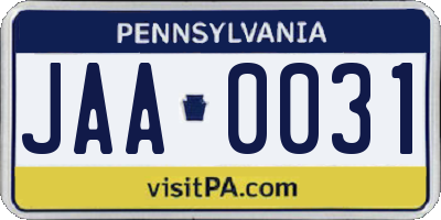 PA license plate JAA0031