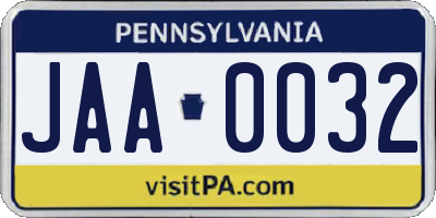 PA license plate JAA0032