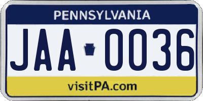 PA license plate JAA0036