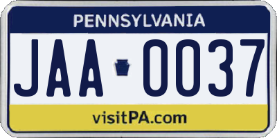 PA license plate JAA0037