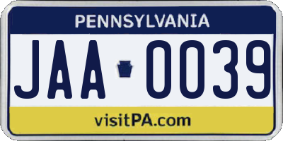 PA license plate JAA0039