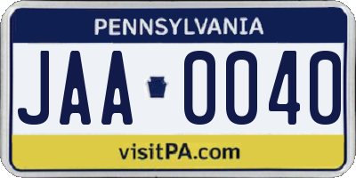 PA license plate JAA0040