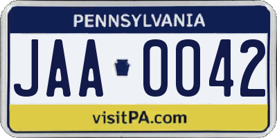 PA license plate JAA0042