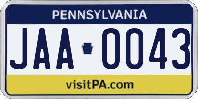 PA license plate JAA0043