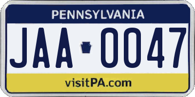 PA license plate JAA0047