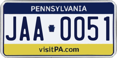 PA license plate JAA0051